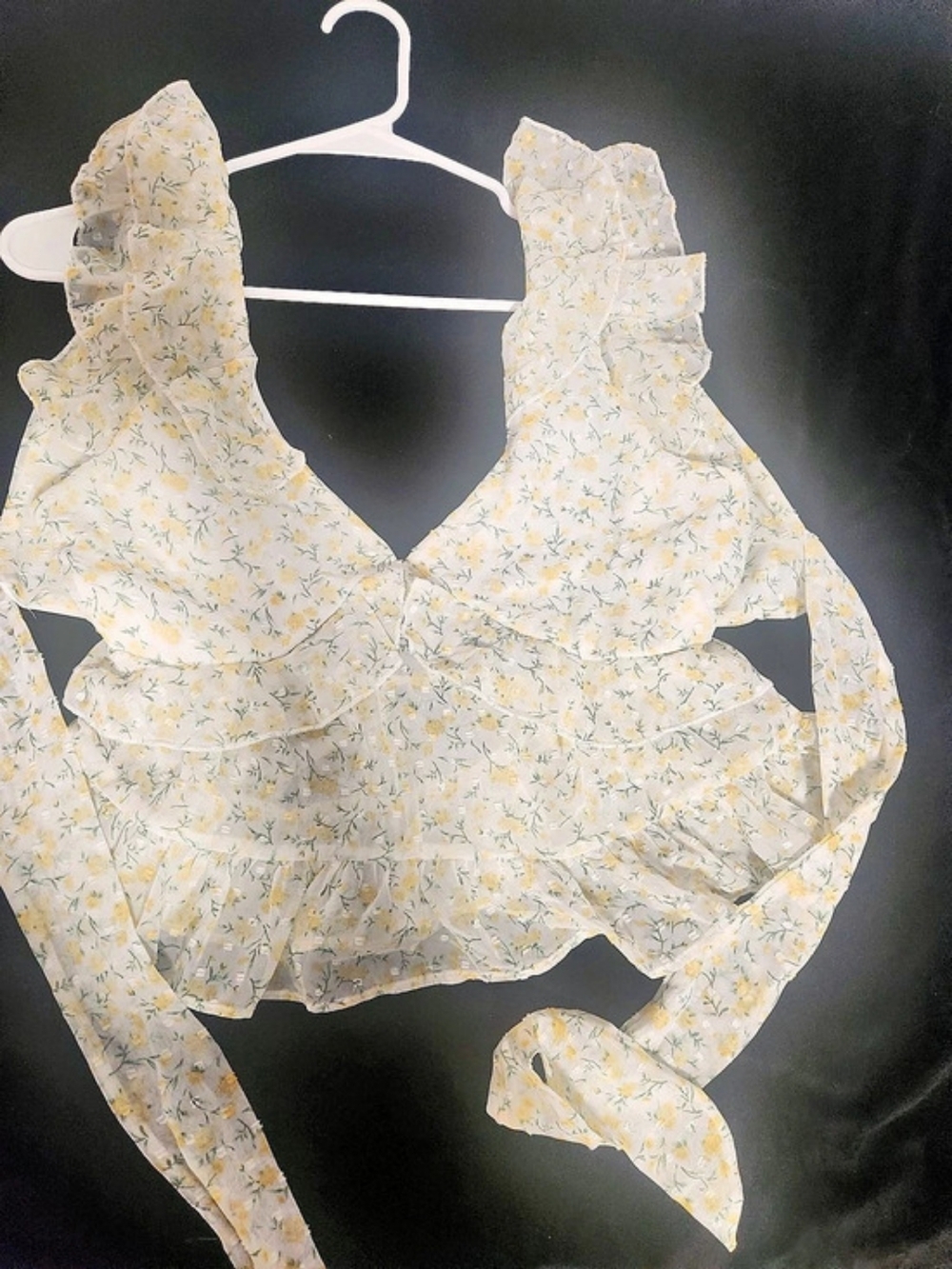 Floral Ruffle Crop Top in White & Yellow Like New From Franchesicas